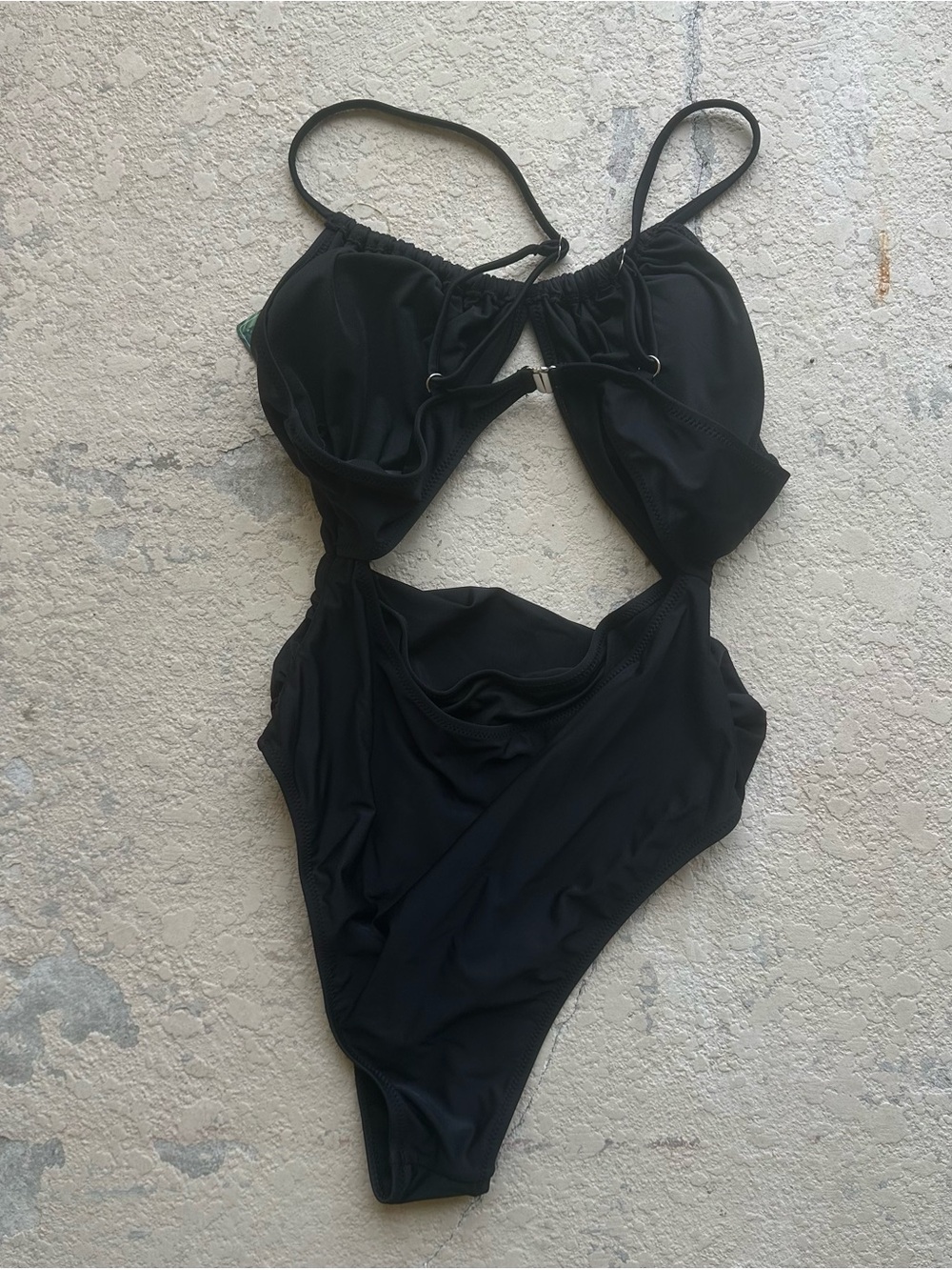 Black Cutout One-Piece Swimsuit with Ruched Midsection - Picture 7 of 7